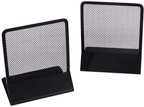 Relaxdays Set da 2 Fermalibri per Mensole, Supporti Libri, Reggilibri a Rete in Acciaio, HLP 16,5x13,5x10,5 cm, Nero
