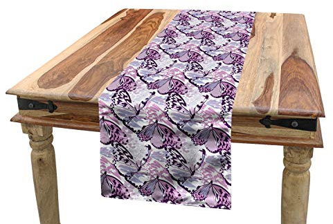 ABAKUHAUS Butterfly Table Runner, Purple Wings Camo, Dining Room Kitchen Rectangular Runner, 16 W X 72 L Inches, Lavender Lilac Violet