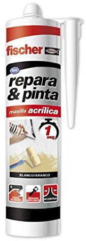 fischer - Masilla Repara y Pinta, Sellante Acrílico de Alta Adherencia, Ideal Para Juntas y Grietas, Fácil De Aplicar, Blanco (300 ml)