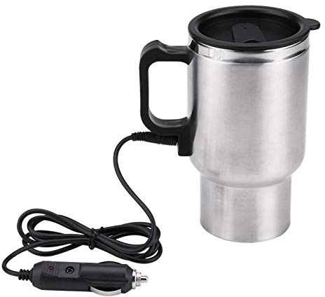 12v 450ml Taza de calentamiento de automóvil Taza de café calefactada inteligente eléctrica, tazas de viaje de bebida Hervidor de agua Calentamiento rápido de agua hirviendo (negro y plateado)