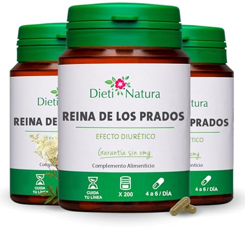 Reina de los Prados Dieti Natura - Diurético Natural | 200 Cápsulas para Combatir la Retención de Líquidos, Mejorar la Función Renal y Favorecer el Drenaje del Organismo (verde, 600 Cápsulas)