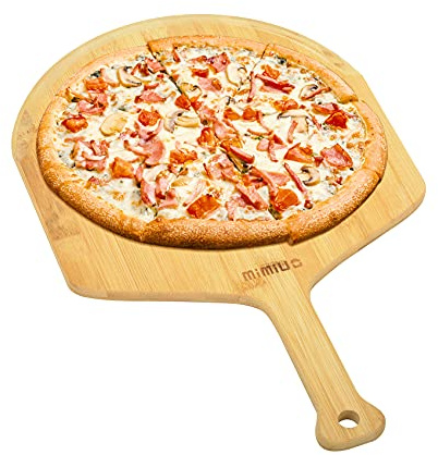 Mimiuo Natural Bamboo Pizza Peel - 12 Inch Wooden Pizza Spatula for Baking Homemade Pizza Bread and Cutting Fruit Vegs