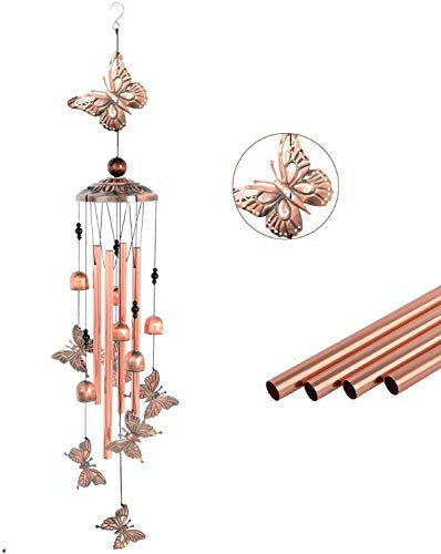Carillon a vento a forma di farfalla, 4 tubi cavi, 6 campane in metallo, decorazione da giardino, decorazione per esterni e interni, decorazione per patio, campanelli a vento unici