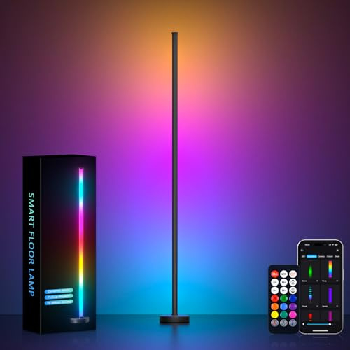 MIWATT Lámpara de pie LED inteligente, wifi+bluetooth conexión móvil, lámpara de pie RGBIC regulable, funciona con Alexa y Google Assistant, modo musical, adecuado para salón y dormitorio