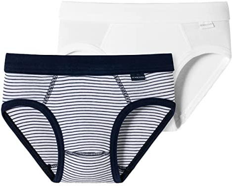 Schiesser Boys' 2 Pack Sports Briefs Underwear Fine Rib 100% Organic Cotton Size 92 to 140