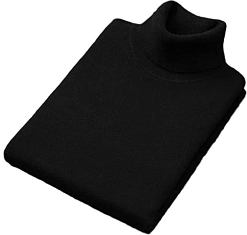 Herr kashmir bomullsblandning polokrage herr pullover pull homme neck jumper man hög krage stickad tröja, Svart, XL