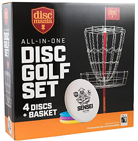 Epson DM0021 All in one disc Golf Set Discgolf Ziel, Metall, rot Discs: rosa, blau, gelb, weiß, 65 x 65 x 21