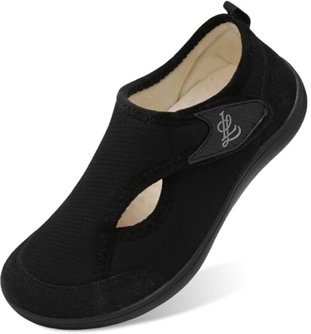 LeIsfIt Womens Slippers Wide Diabetic Shoes Adjustable Arthritis Edema House Shoes Indoor Outdoor Slippers Black Size 10