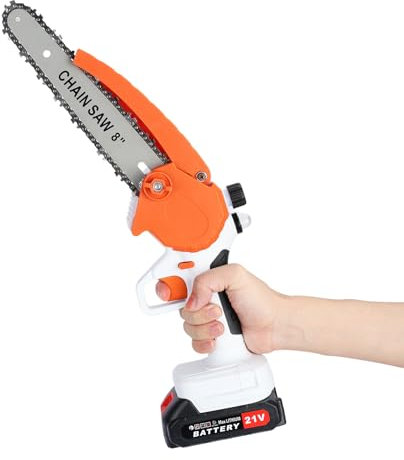 Yirtree Mini Motosierra,8 Pulgadas Motosierra Inalámbrica,Motor sin Escobillas e Incluye 2 Baterías 2.0Ah,Cadena de Acero al Manganeso de Mano y Engrasador Automático, Mini Sierra Electrica Bateria