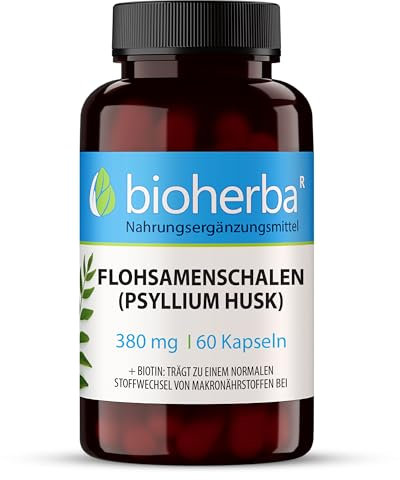 Flohsamenschalen Kapseln – 100 Stück mit 380 mg gemahlenem Psyllium Husk Pulver und Chrom – zur Unterstützung des normalen Energiestoffwechsels von BIOHERBA PZN 19555019
