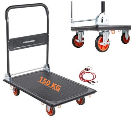Genérico Carro Plataforma con Freno Plegable para Transporte 150KG Carga Mercancia Equipaje Base Antideslizante Industrial Ruedas 360º Transporte Profesional Multiuso, CARROPLATM150KG