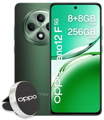 OPPO Reno12 F 5G AI Smartphone, Tripla fotocamera 50+8+2MP, Selfie 32MP, Display 6.67” 120HZ AMOLED FHD+, 5000mAh, RAM 16GB (8+8) +ROM 256GB, Supporto Auto [Versione Italia], Black Green
