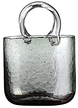 Glass Bag Vase, Hand Purse Vase with Fish Bowl, Transparent Hand Basket Unique Vase Creative Bag Fish Tank, Clear Glass Vase for Living Room Kitchen Garden Wedding Decor (Grey)