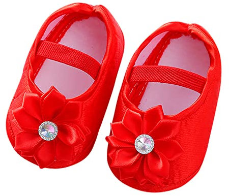 First Walking Shoes Girls - Ballerinas Shoes Princess Shoes Toddler Non-Slip Shoes Party Christening Shoes Girls Baby Crawling Shoes Wedding Dress Flats Prewalker Newborn Ballet Shoes, red, 12