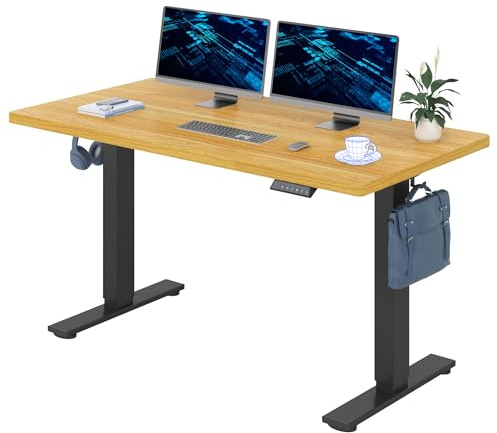 FLEXISPOT 160x80cm Electric Standing Desk Height Adjustable Desk Desktop Sit Stand Desk Stand Up Desk with Memory Smart Pannel (Black Frame+Maple Desktop)