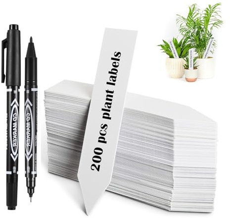 200 Stk Pflanzenschilder Mit 2 Marker, Pflanzenschilder Zum Beschriften, Weiß Plastik Pflanzschilder, Pflanzenschilder Wetterfest für Gärten, Obstgärten oder Bauernhöfe(10 x2 cm)