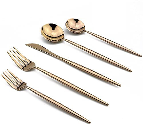 SDGBCXD, Silverbestick Bestickset, 20st Bestickset 304 Bestickset i rostfritt stål Spegel Bestick Kniv Gaffel Sked Servisset, Guld,Bestick(Rose Gold)