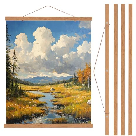 PATIKIL 2Set Magnetic Poster Hanger Frame 24in Magnet Picture Hangers,Brown | Wooden Magnet Frames Wide Hanging Kit for Photos, Pictures, Artwork, Maps