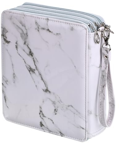 SUMTree 120 Slots Trousse à Crayons de Couleur en PU Cuir Sac de Crayons étui à Crayons Grande capacité pour Amateur ou dessinateur (marbré Blanc)