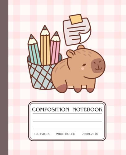 Kawaii Capybara School Notebook – Cute Wide-Ruled Composition Book for Girls, Students, Kids: Adorable Capybara & Pastel Pencil Design for School, ... Back-to-School Supplies for Animal Lovers