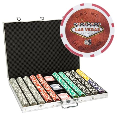 Playzaic 1000-piece Aluminum Las Vegas Poker Chip Case - 14-gram Heavy Clay Composite Set - Casino Chips for Texas Holdem, Blackjack - Betting Game Accessories