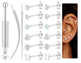 Chriscoco 6 Paia 16G/18G/20G Piercing Orecchio Acciaio Chirurgico Piercing Naso Argento Oro Piercings Trago Labret Conch Helix Medusa Labbro Inferiore Orecchini Helix per Donna