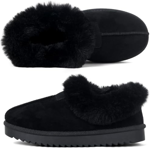 LUNATECH Ladies Women's Slippers Mules Winter Fur Lined House Slippers Closed Back Shoes with Warm Fuzzy Collar Indoor Outdoor Cosy Boots