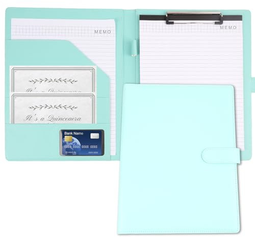 MINGBOLIN Carpeta portapapeles A4 en Similpiel – Carpeta Portadocumentos con Clip y Cierre Magnético, Organizador de Oficina para Reuniones, Documentos y Notas (Color Azul Claro)