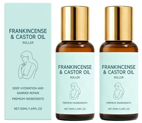 Olio di incenso e ricino roll-on con rullo di quarzo rosa – 50 ml di olio viso biologico, crema idratante non grassa per pelle liscia e meno rughe, cura quotidiana idratante (2)
