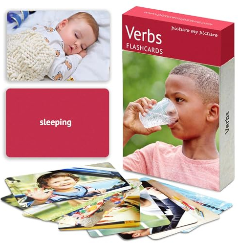 Picture My Picture Verbs Volume 1 Flash Card Set – Speech Therapy Tool for Vocabulary, Communication & Thinking, Scratch-Resistant with Activity Guide, Suitable for Education, ESL & ABA – Set of 40