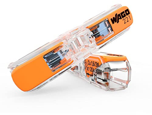 WAGO, Borne à Leviers In Line S221, 4mm², Orange, Compatible Conducteurs Rigides et Souples 0.2-4mm², Actionnement à Leviers, 450V, 32A (60 pièces)