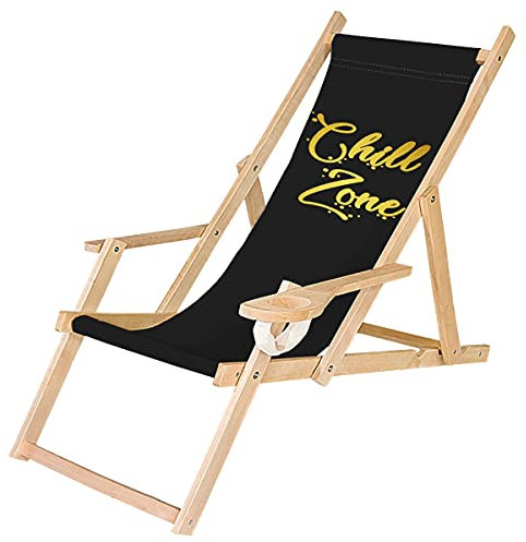 Ferocity Holz-Liegestuhl Klappbar Klappliegestuhl mit Armlehne und Getränkehalter Strandstuhl Motiv Chill Zone [119]