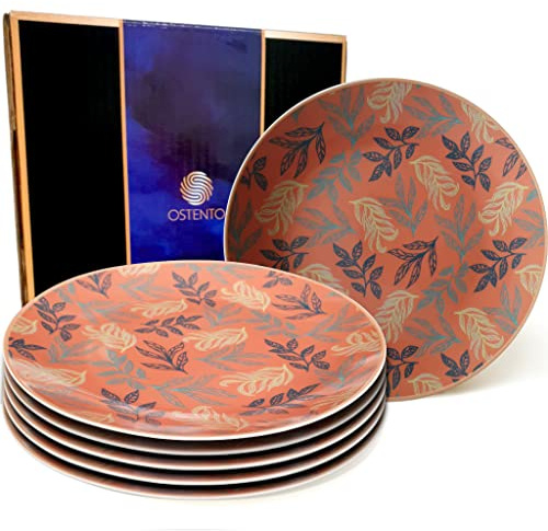 OSTENTO Porzellan Teller - Frühstücksteller | Kuchenteller | Dessertteller 6er Set ≈Ø 20 cm (8 Zoll), modell- Nordic Copper