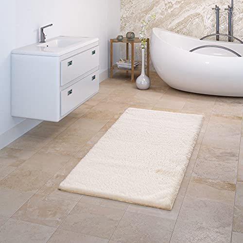 TT Home Badematte Badezimmerteppich Duschvorleger Weich Einfarbiges Muster, Farbe: Beige Creme, Größe:50x80 cm