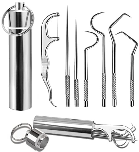 7Pcs 2 Set Portable Stainless Steel Toothpicks Pocket Set, Reusable Metal Toothpicks Cleaning Kit with Holder for Outdoor Picnic Camping Travel