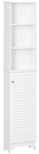 HOMCOM Armario Alto de Baño con 1 Puerta 3 Estantes 34x20x165 cm Blanco