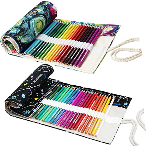 Ouceanwin Étui à crayons en toile, 72 trous, trousse à crayons, porte-crayons, portable, trousse de voyage, trousse à crayons pour artiste, école, bureau, g, Plain