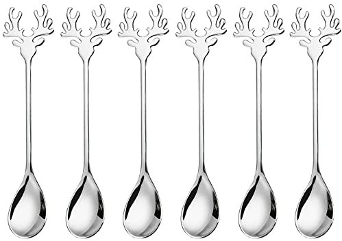 DAQUSU 6 Pieces Stainless Steel Christmas Antlers Shape Mini Espresso Spoons for Coffee, Dessert, Ice Tea & Stirring