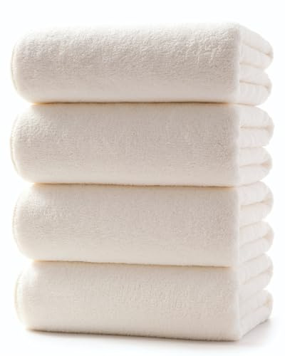 Lumimi Towels 4 Soft Bath Towel Set Super Soft Absorbent Light Weight Dry Well and Durable Gym Beach Travel, 55 L x 27 W, 4 Pack Cream White