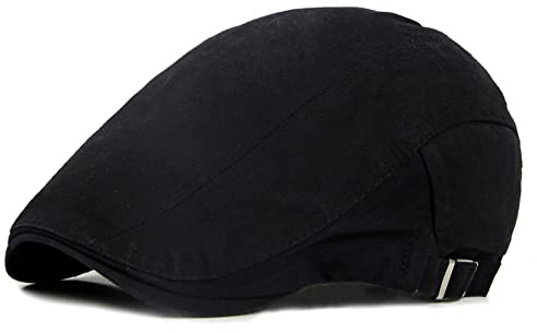 meioro Platt keps i bomull för män murgröna Newsboy hatt basker, sommar vinter nyhetspojke keps platt hatt för män kvinnor, justerbar cabbie körhattar Gatsby irländsk jakt basker kepsar, Svart, L