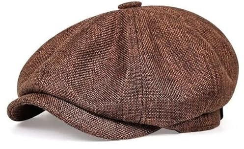 Linen Men's Newsboy Flat Cap .8 Panel Ivy Cabbie Hat,Breathable Summer Gatsby Ivy Irish Fishing Hats，Paperboy Hats for Men Coffee