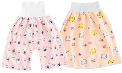 DUDUFUN 2 pantalones de entrenamiento para bebés y niños, pantalones de entrenamiento, pantalones de pañales, falda de pañal, para niños y niñas, impermeables, absorbentes, pantalones de entrenamiento