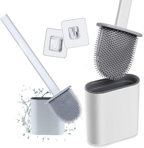 PARENCE.- Escobilla Plana de Silicona para inodoros - Limpieza de inodoros o bañeras - Colgante de Pared o Suelo - Antigoteo, Antibacteriano