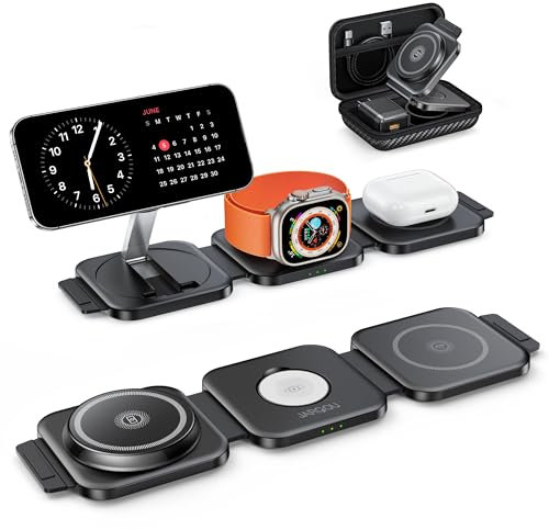 JARGOU 3-in-1 Apple Ladestation für iPhone iWatch & AirPods Pro/2/3 mit Adapter, Induktive Ladestation für Apple Watch und iPhone, Kabelloses Ladegerät für iPhone 16 15 14 13 12 Pro Max Plus