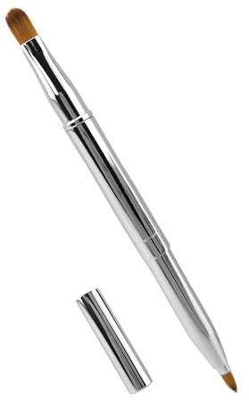 Quacc Pinceau de maquillage à double extrémité, pinceau à lèvres rétractable pour rouge à lèvres, gloss à lèvres, fard à paupières (argenté)