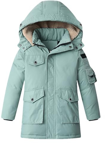amropi Garçon Hiver Manteau en Duvet Veste à Capuche Rembourré Parka Chaud Blouson Vert Clair, 10-11 Ans