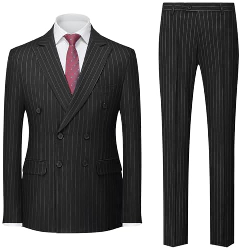 Lacoac Uomo Abito Casual a Righe Doppio Petto con Giacca e Pantaloni, Set di Smoking per Feste Formali