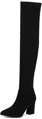 Bviennic Femme Bottes Au-Dessus Du Genou Bloc Hauts Mode Pointu A Enfiler Stretch 2448 Noir Taille 45 EU/47Cn