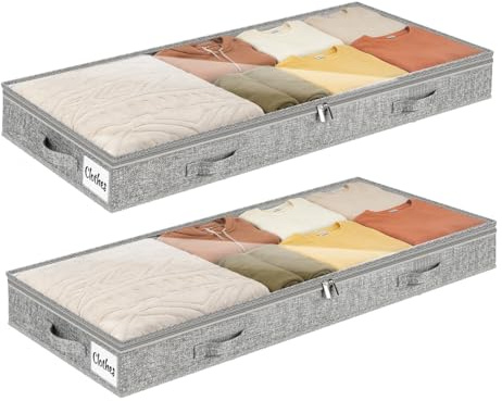 2 Stück Unterbett Aufbewahrungsbox,10cm hoch Unterbettkommode mit klarem Deckel, Faltbare Kleideraufbewahrung & Organisation für Kleidung, Bettdecken, ohne Innenstruktur, 4 Griffen & 2 Reißverschluss