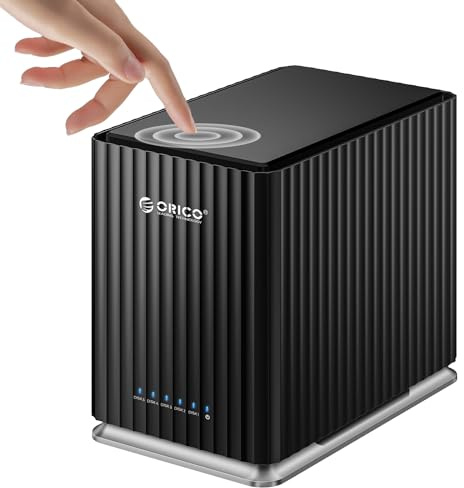 ORICO Caja Externa para 5 Discos Duros, USB 3.1 Type-C Sin Herramientas, Carcasa Das con Adaptador de 12V/10A, Máx. 110TB para Datos Domésticos - 9758C3